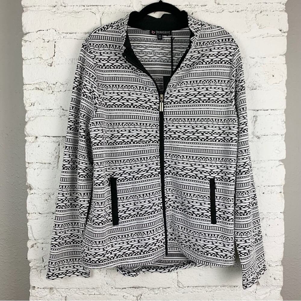 Birdee Sport Australia Black White Striped Textured Front Zip Golf Jacket XXL